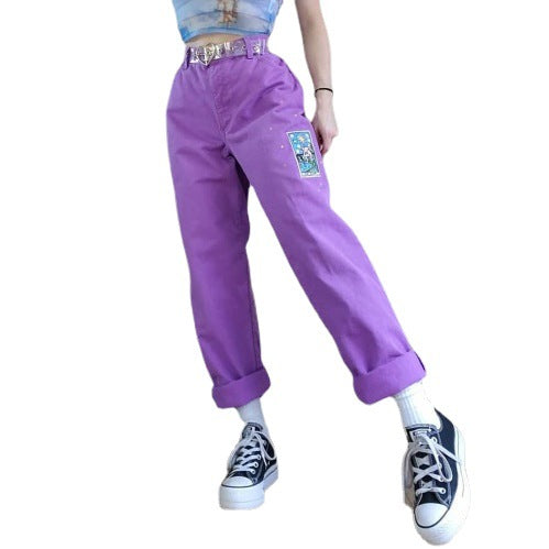Purple Loose Jeans Mid Waist for Women - Rahbeel
