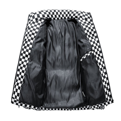 Cotton-Padded Chessboard Jacket for Men - Rahbeel