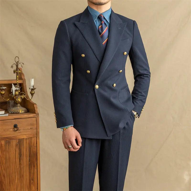 Breathable Half-lined Non-iron Double-breasted Suit For Men - Rahbeel