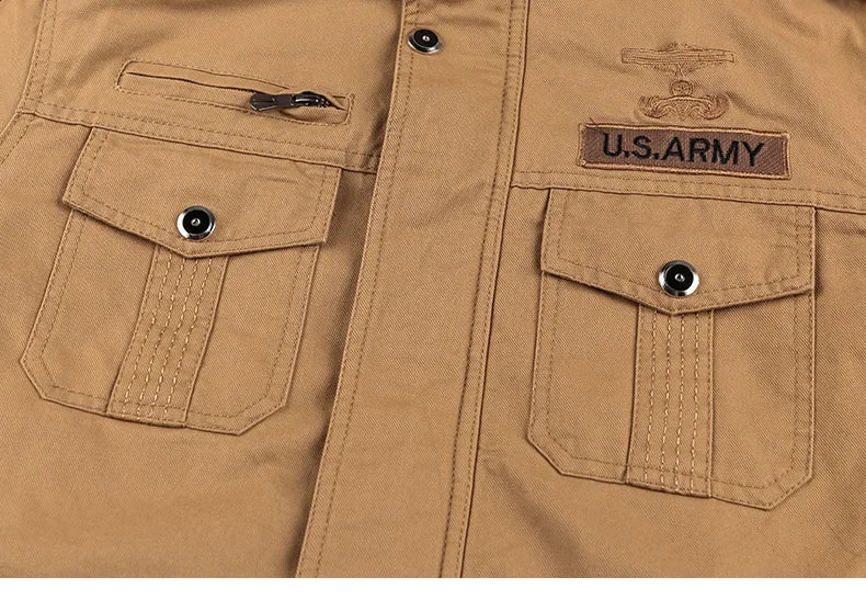 Men's Thin Military-Inspired Khaki Cargo Jacket - Rahbeel