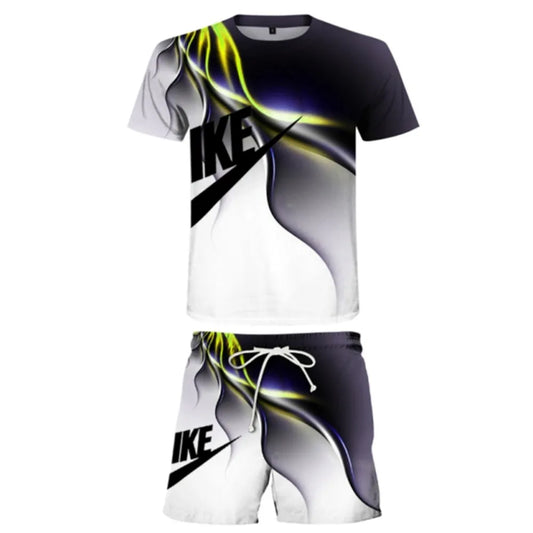 Printed Short Sleeve T-shirt and Sports Shorts Set For Men - Rahbeel
