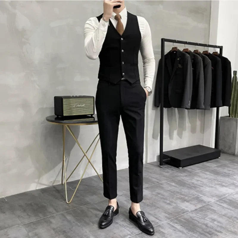 Men's Single Breasted Slim-Fit Suits in Black, Gray, Navy Blue and More ( Jacket + Vest + Pants ) Rahbeel