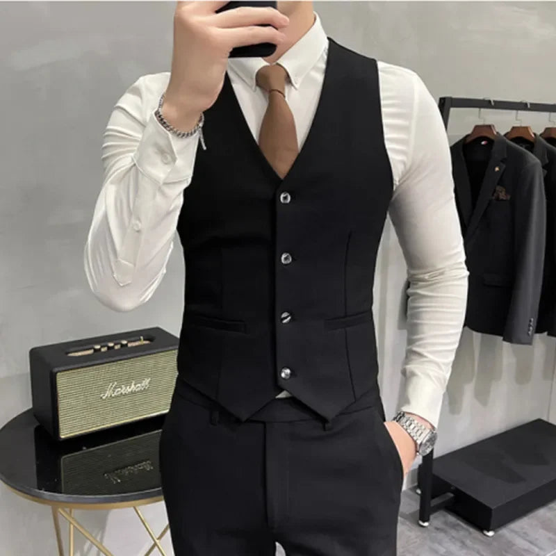 Men's Single Breasted Slim-Fit Suits in Black, Gray, Navy Blue and More ( Jacket + Vest + Pants ) Rahbeel
