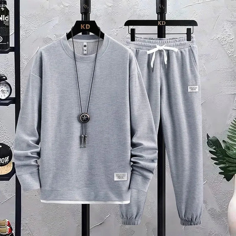 Men's Two Piece Linen Fabric Sweatshirt and Sweatpants Tracksuit Set - Rahbeel