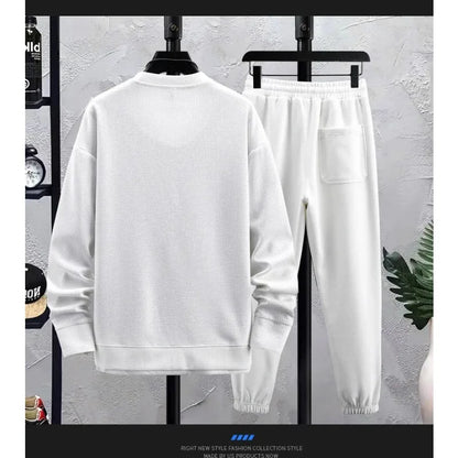 Men's Two Piece Linen Fabric Sweatshirt and Sweatpants Tracksuit Set - Rahbeel