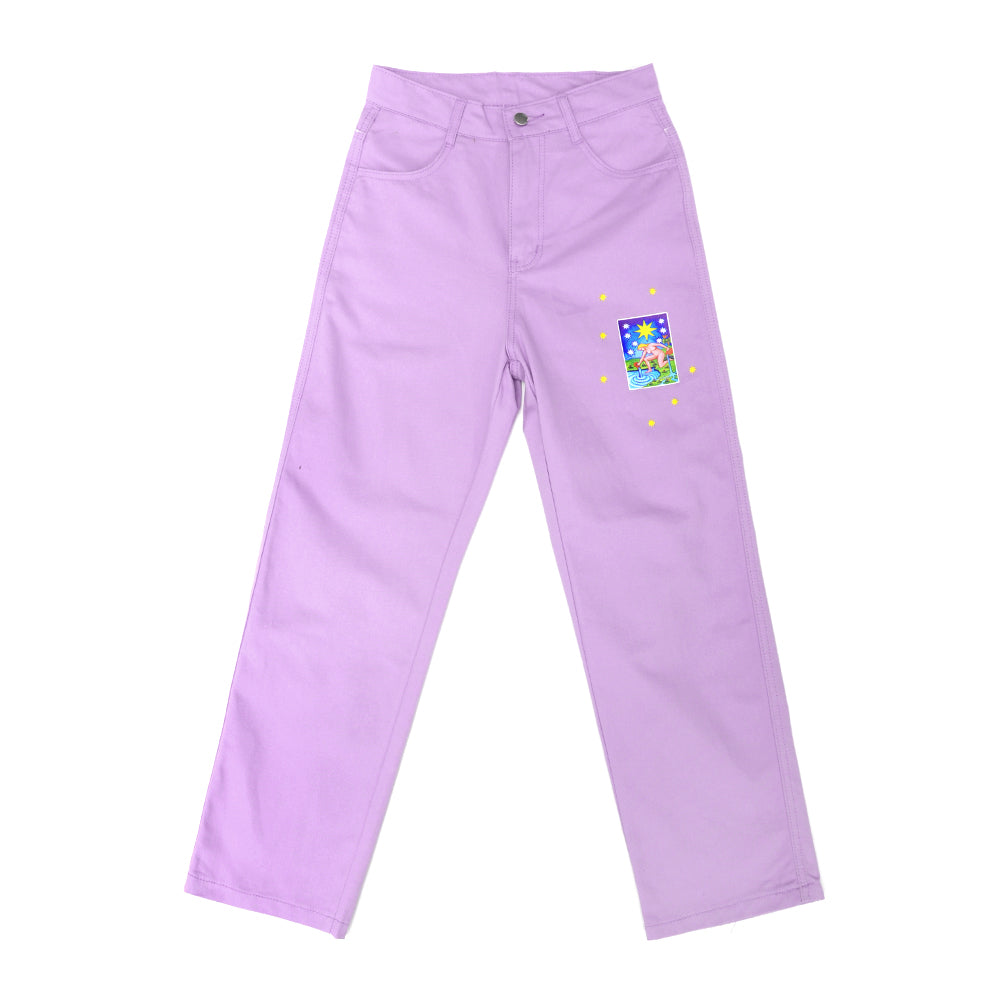 Purple Loose Jeans Mid Waist for Women - Rahbeel
