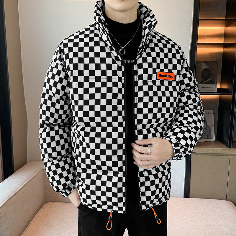 Cotton-Padded Chessboard Jacket for Men - Rahbeel